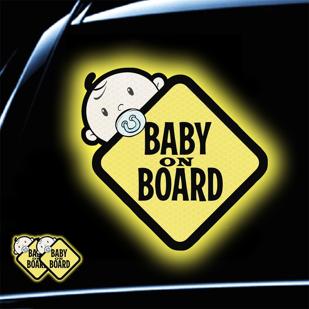 2-Pack Reflective Baby On Board Car Signs – High-Viz Waterproof for Windows