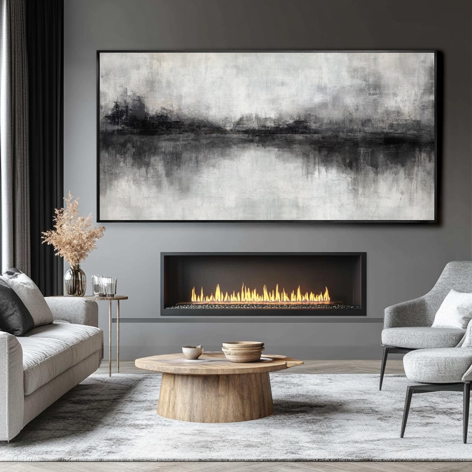 Large Abstract Canvas Wall Art Black and Grey Art Pictures for Wall Decor 29″…