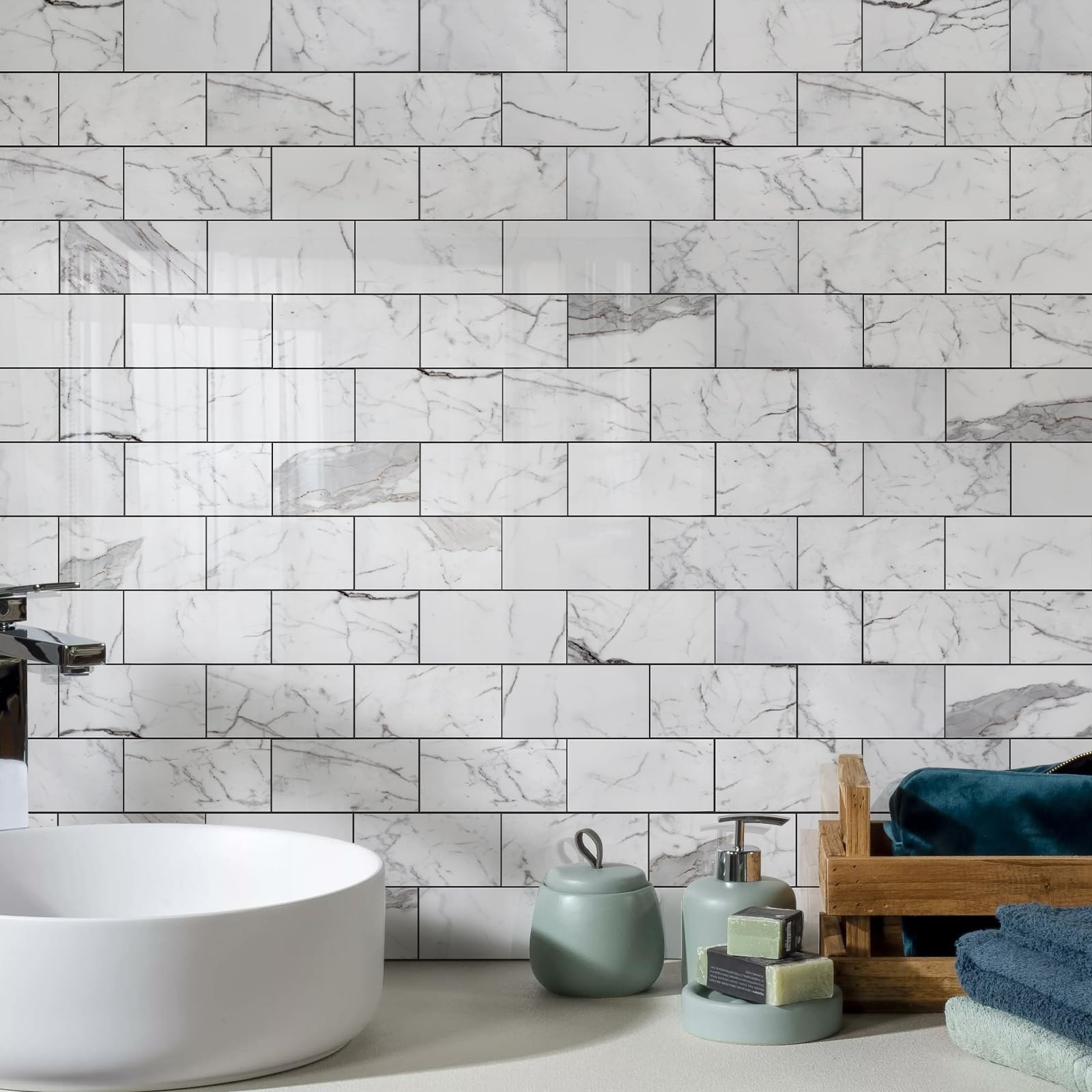 100Piece Glossy Statury White Peel and Stick Backsplash Tile,3”x6” PVC Subw…
