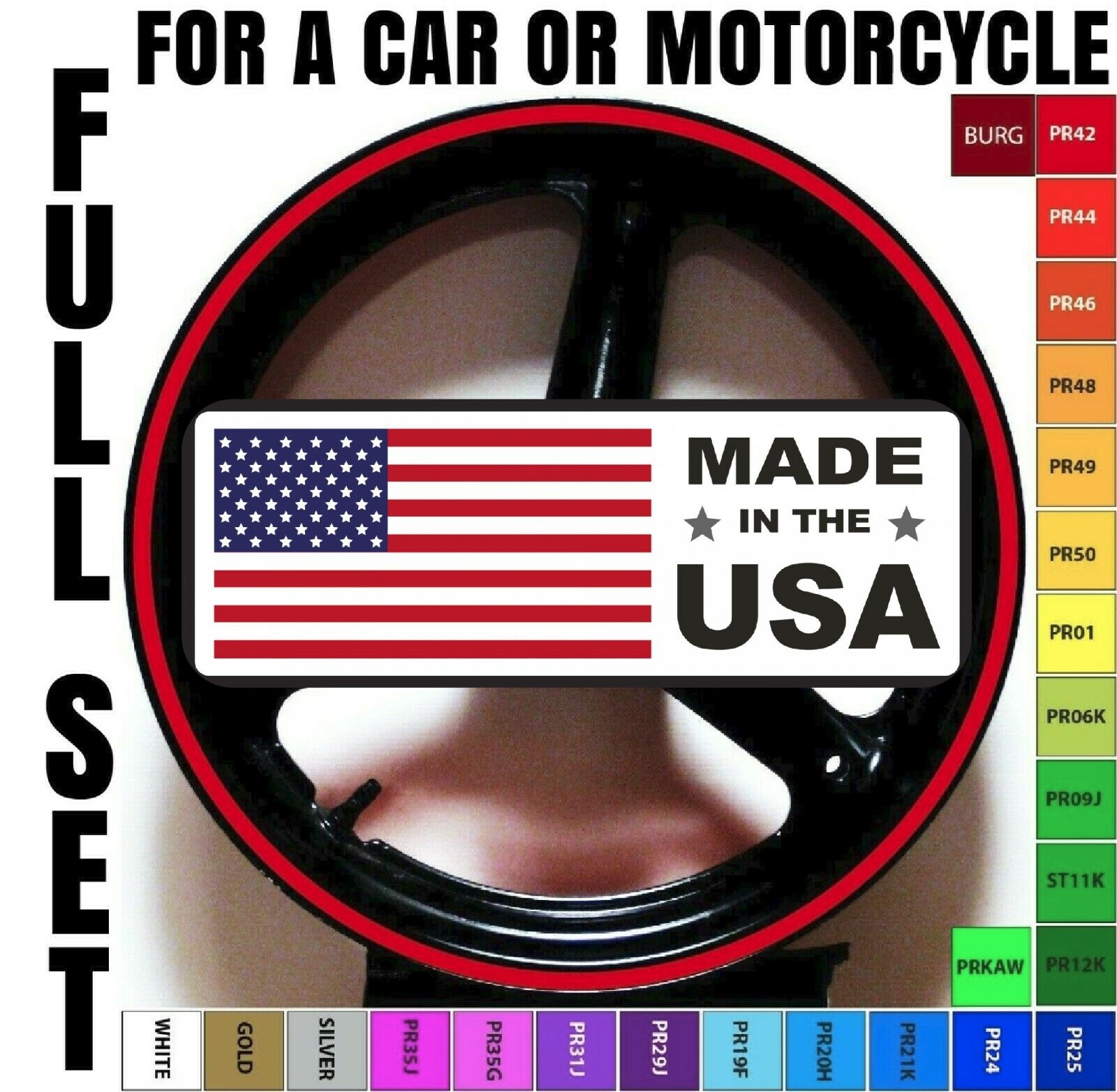 17″-18″ MOTORCYCLE CAR RIM STRIPES WHEEL DECALS TAPE STICKERS VINYL GRAPHIC KIT