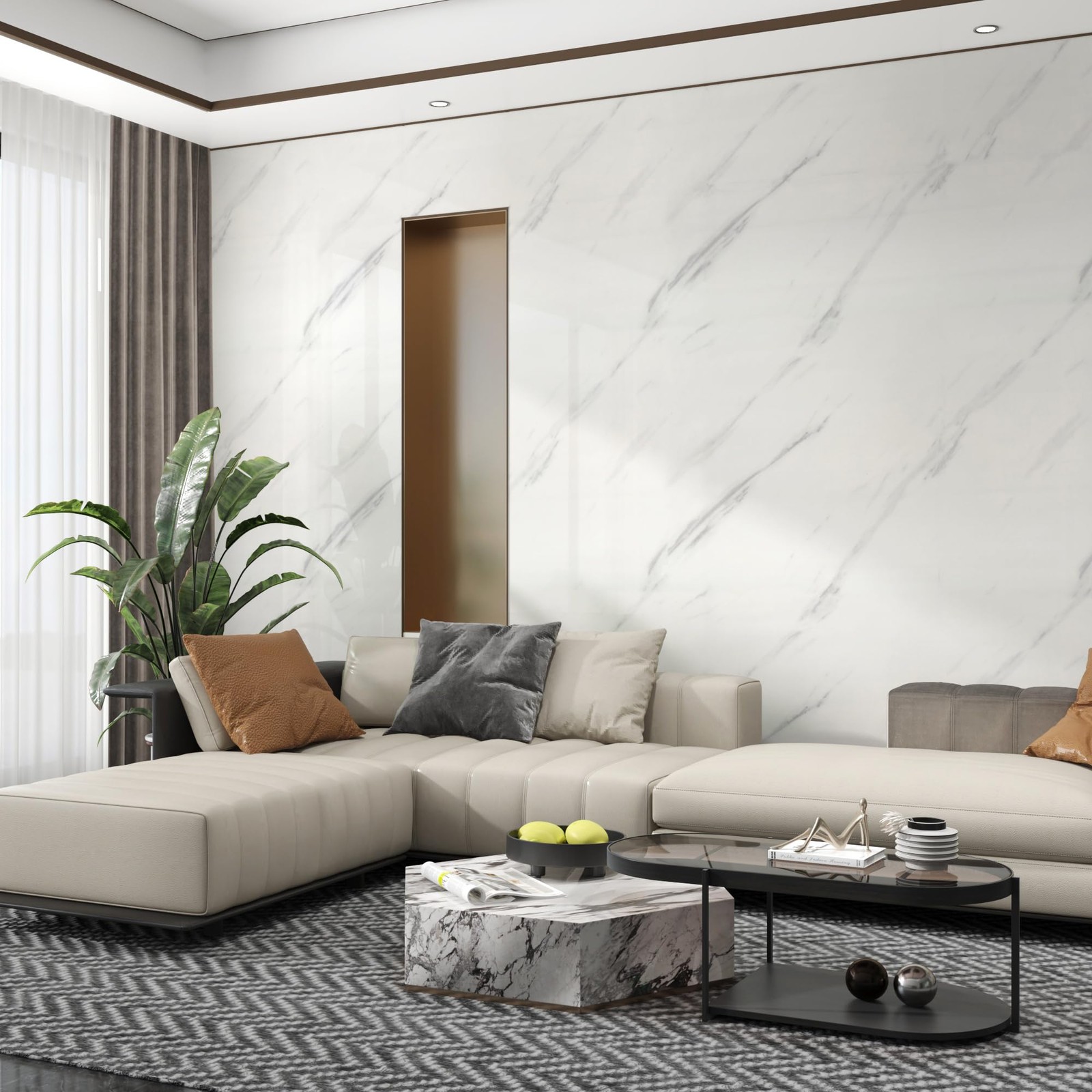 24″×354″ Extra Thick White Grey Wallpaper Peel and Stick Removable White Gray…