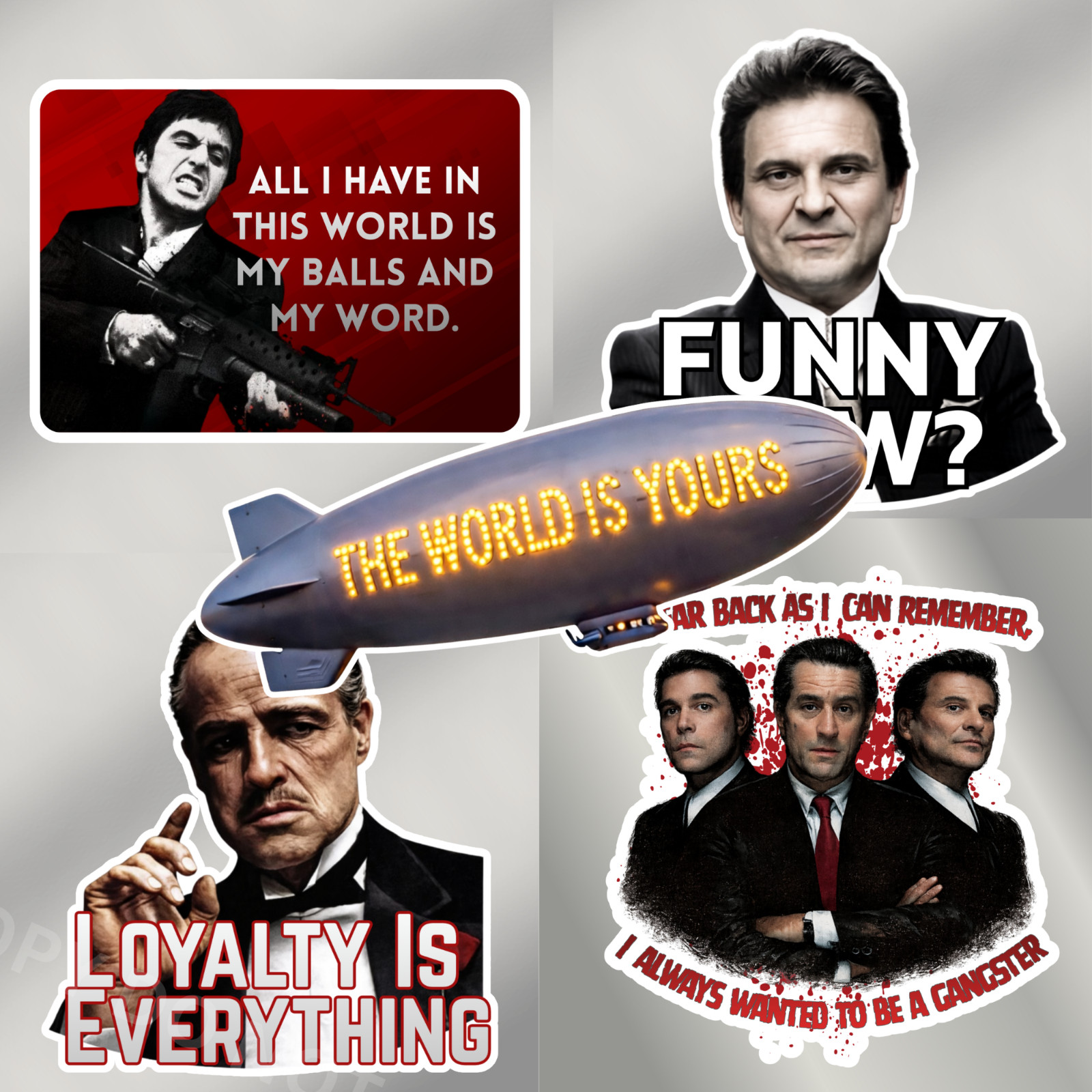 Gangster Movie Sticker Pack (5) | Fun Scarface Goodfellas Godfather Quote Decals