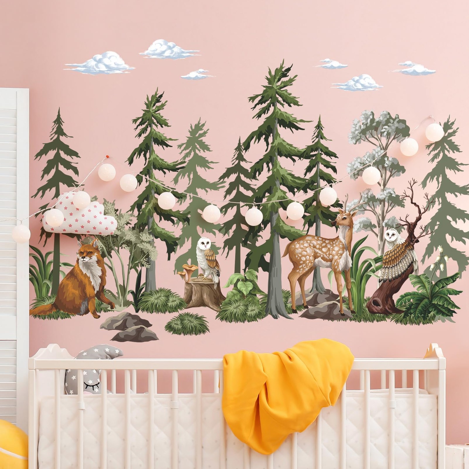 37×58.3 Inch Large Mountain Forest Tree Wall Decals Removable Woodland Animal…