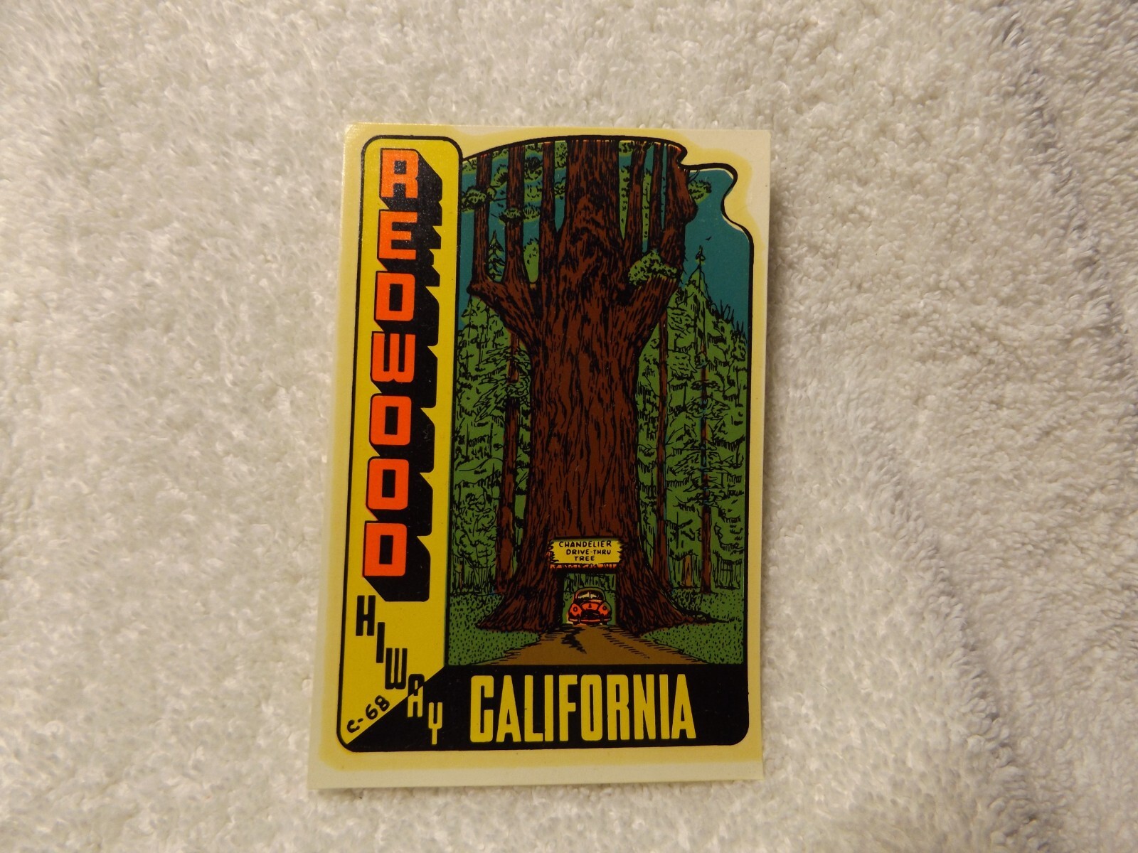 REDWOOD CHANDELIER DRIVE THRU TREE Ca. Vintage 1960s Decal by Lindgren – Turner