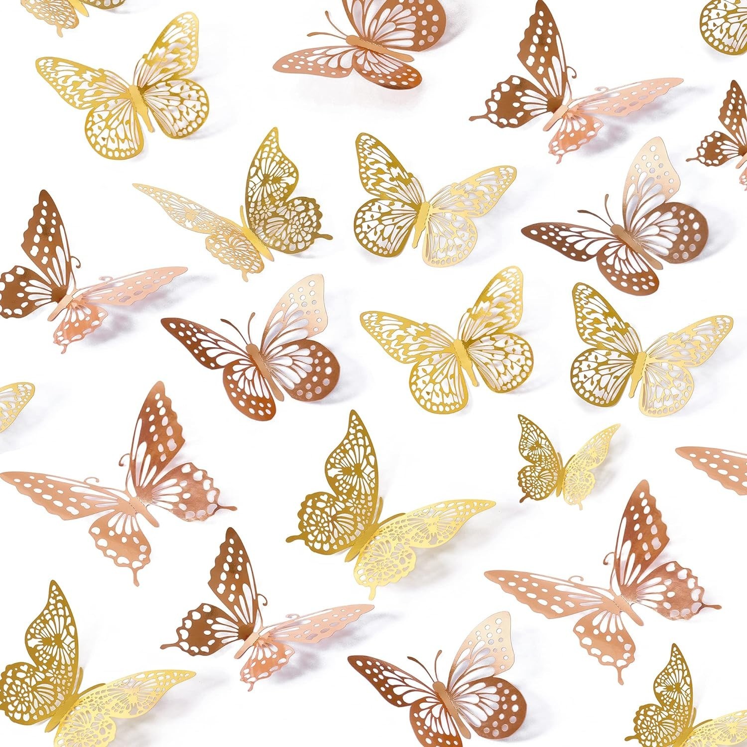 3D Butterfly Wall Decor, 48 Pcs 4 Styles 2 Color 3 Sizes, Removable Metallic …