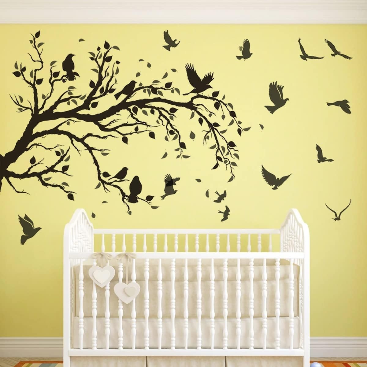 Black Tree Branch Flying Birds Wall Decal 50″” × 30″” DIY Birds Left to Right