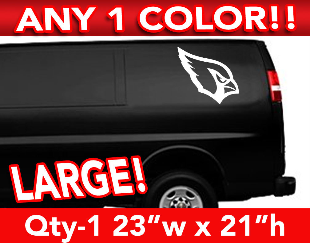ARIZONA CARDINALS WORDS / HEAD ONLY LOGO DECAL STICKER 23″w x 21″h ANY 1 COLOR