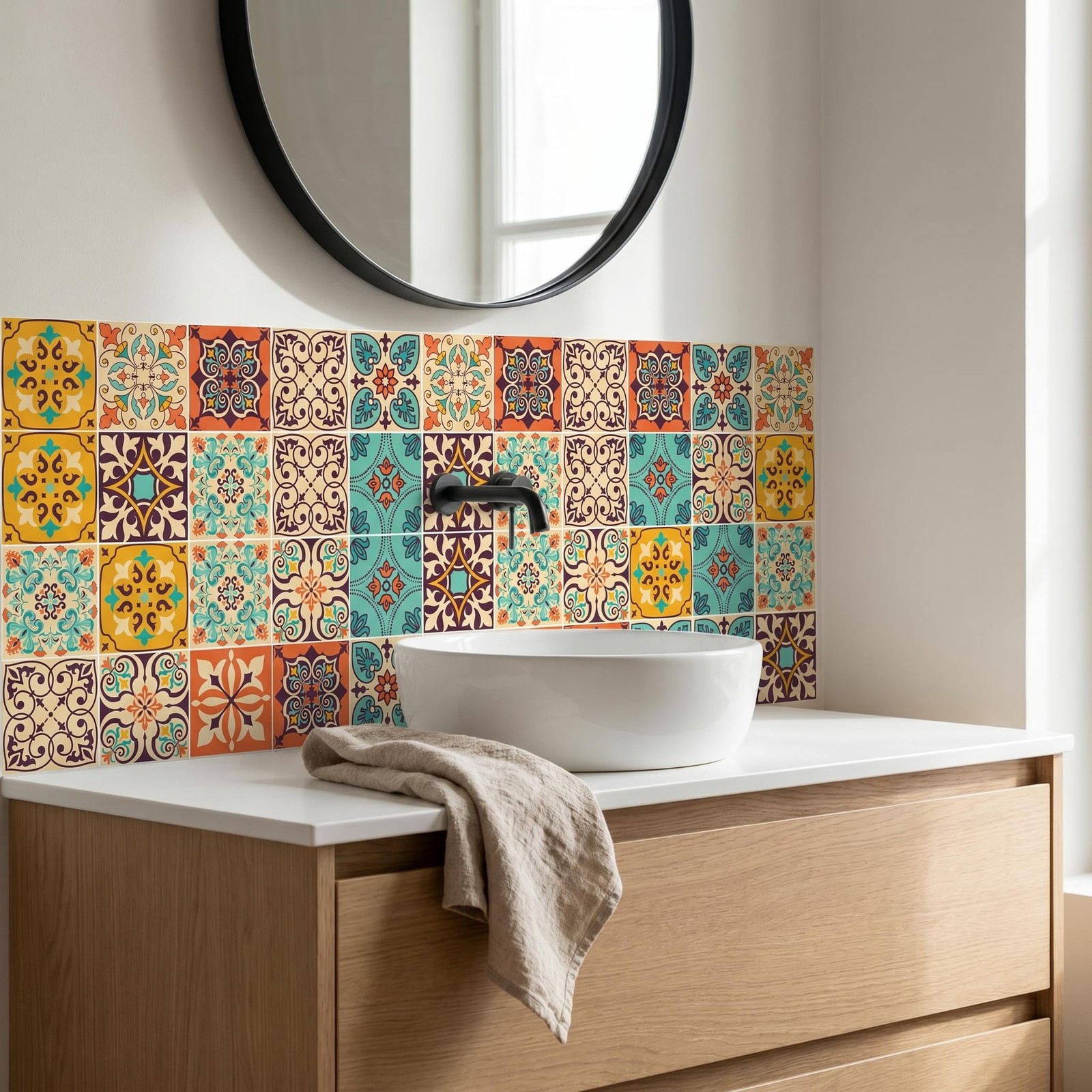 Vintage Moroccan Bohemian Tile Stickers 30 PC Pack – -Adhesive PVC Waterproof…