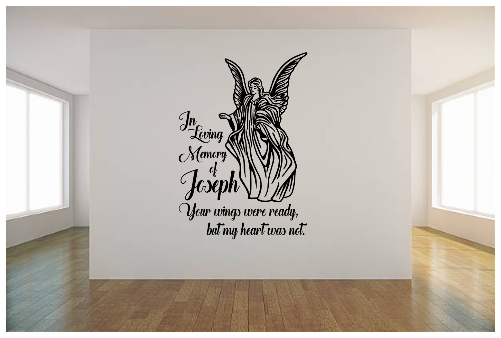 In Loving Memory Angel with Name Vinyl Wall Sticker Decal 22″x32″ Colors