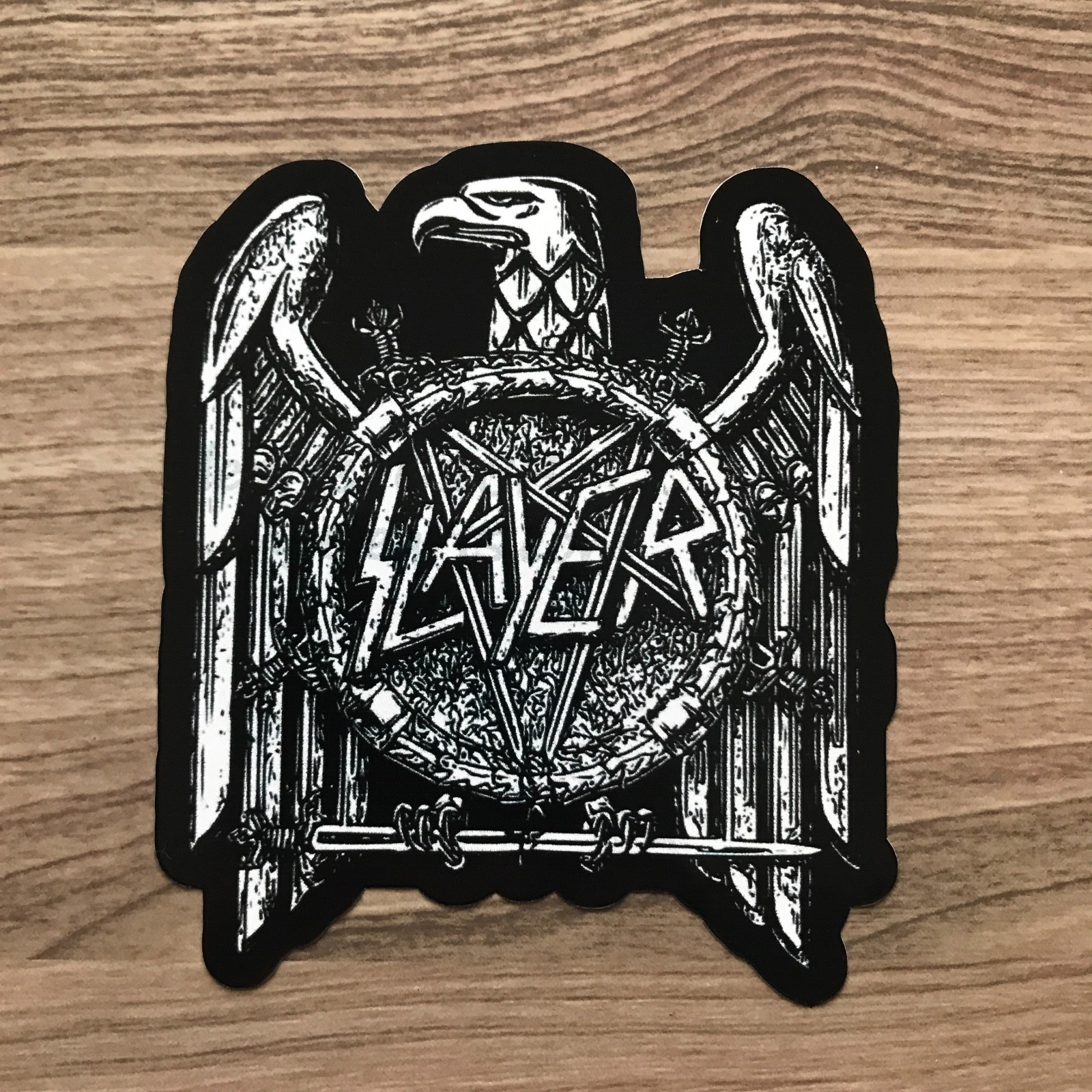 Slayer 4″ Tall Black & White Vinyl Sticker – BOGO