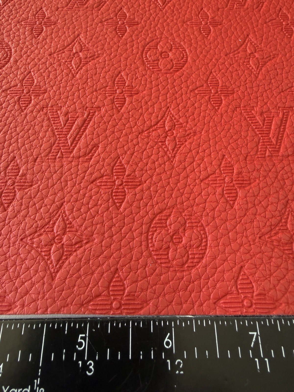 LV Red Embossed Monogram Vinyl for Crafting Classic Size piece 12″ X 12″ Scrap