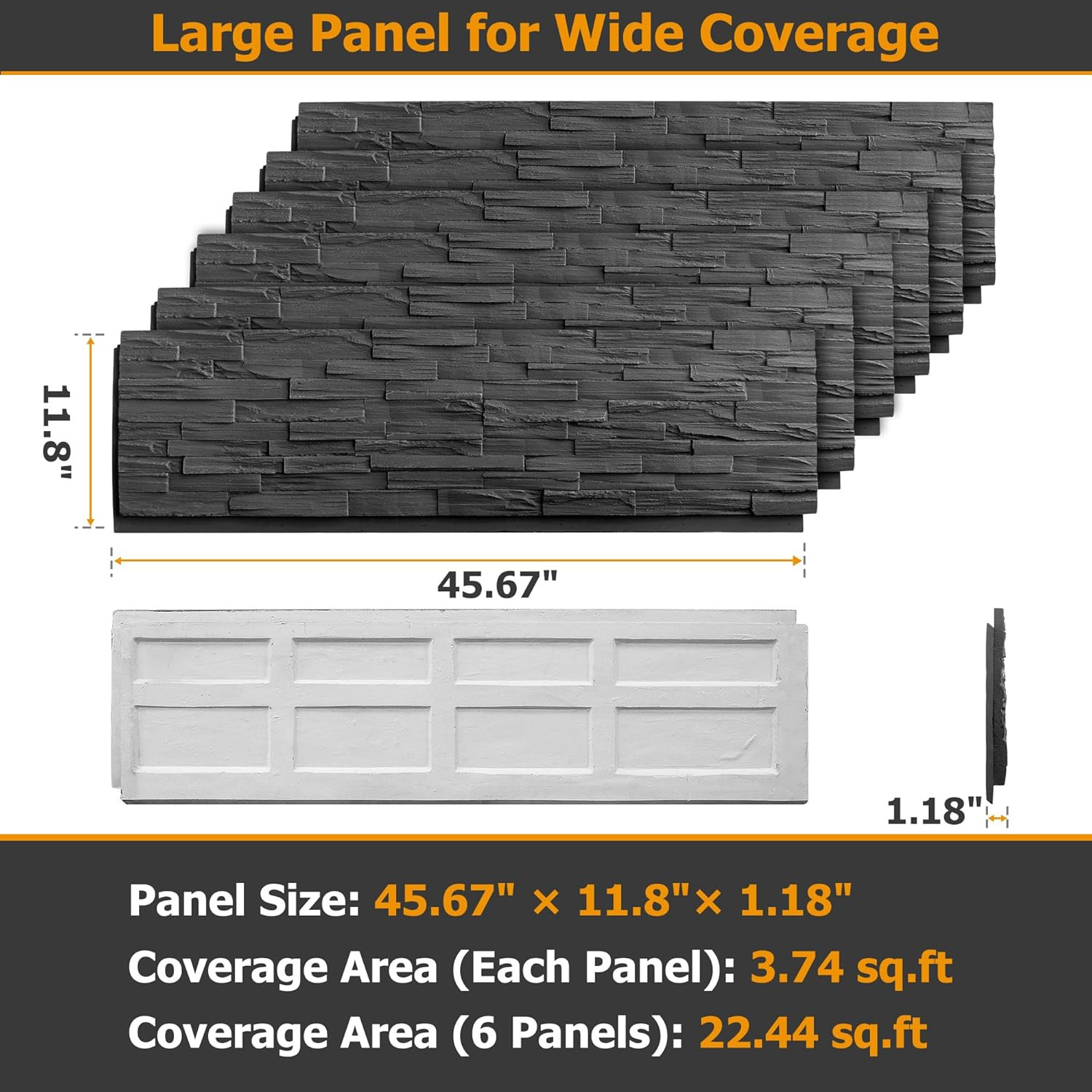 ROOMTEC 6-Packs Faux Stone Wall Covering Panels for Interior and Exterior Decor,