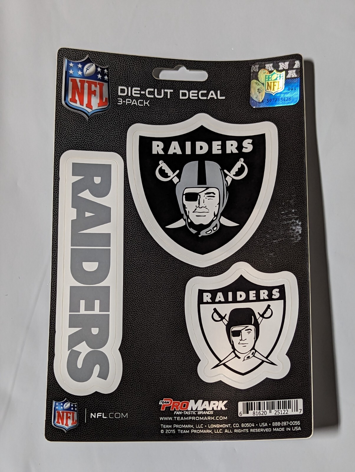 Los Vegas Raiders 3-Pack Die-cut Decals Stickers Sheet Measures 5″ x 7″ New!