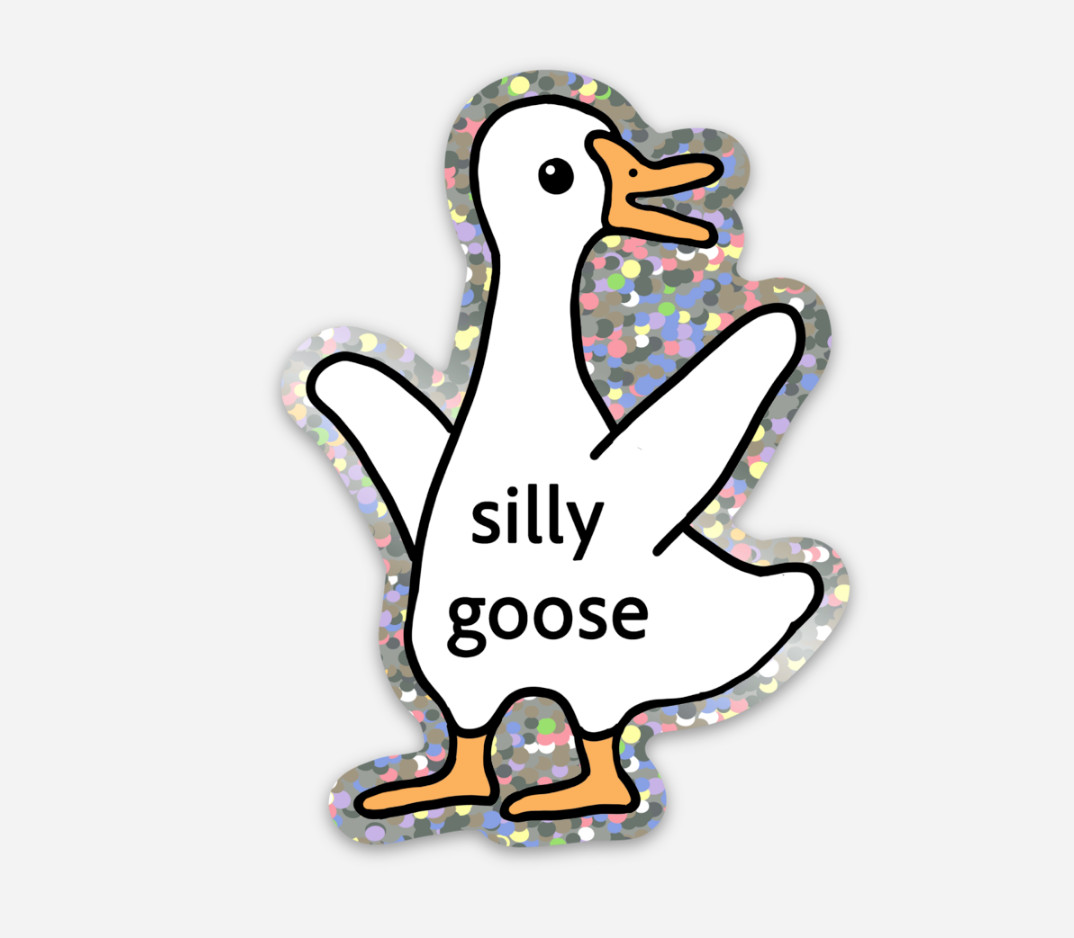 Silly Goose Cute Happy Bird Premium Vinyl Glitter Sticker 2.19″ x 3″