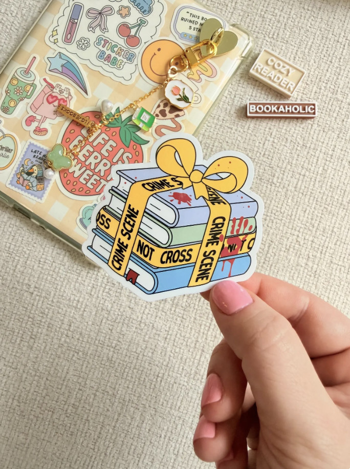 Crime Scene Bookstack Present Sticker Mystery Book Lover Aesthetic