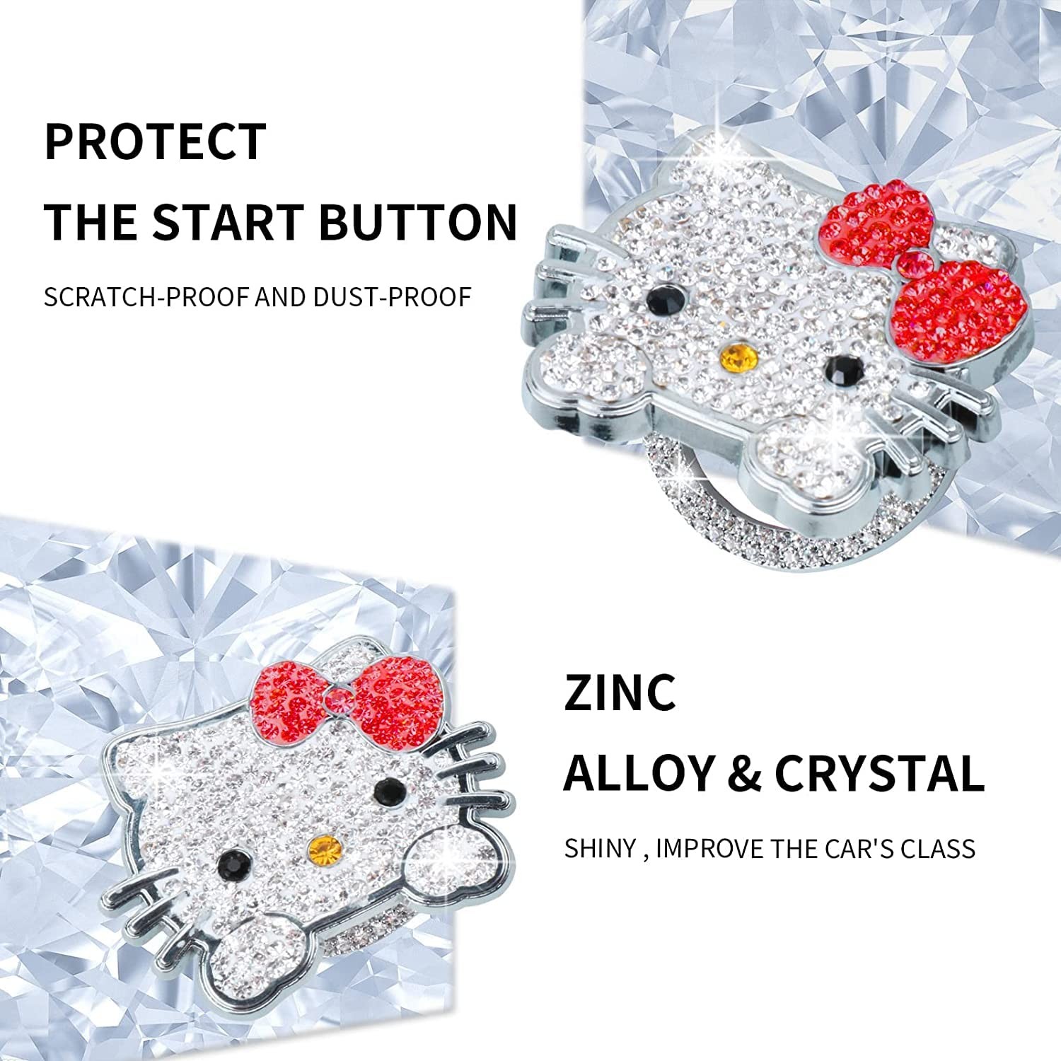 2 Pcs Bling Car Interior Accessories, Rhinestone Push to Start Button Cover w…