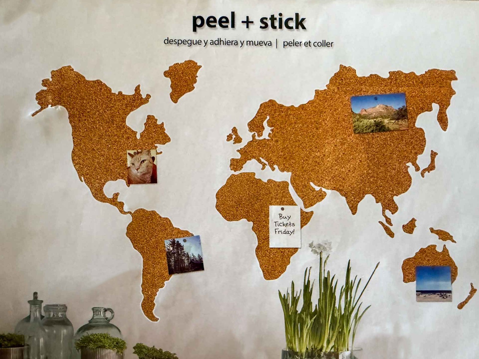 WallPops Cork World Map Wall Decal 25 Pc Peel Stick Bulletin Board Travel Pin Ma