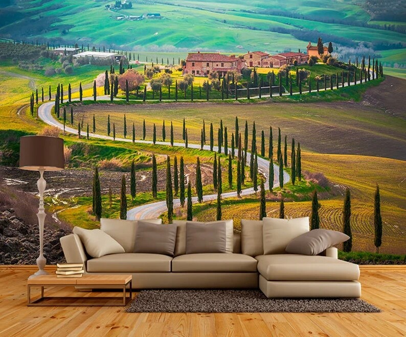 Tuscan Wall Mural Decal. Italy Landscape Wallpaper. Peel And Stick
