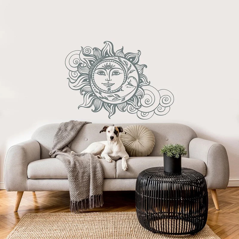 Sun Moon Wall Stickers Crescent Mandala Stickers Ethnic Symbols Decals Stickers