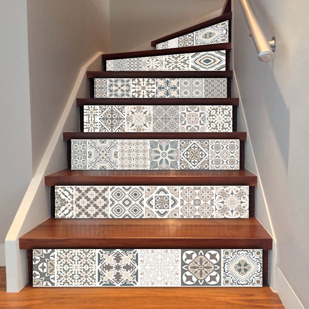 6x 3D Mosaic Stair Riser Decals Wall Tile Stickers Self Adhesive DIY Home Decor