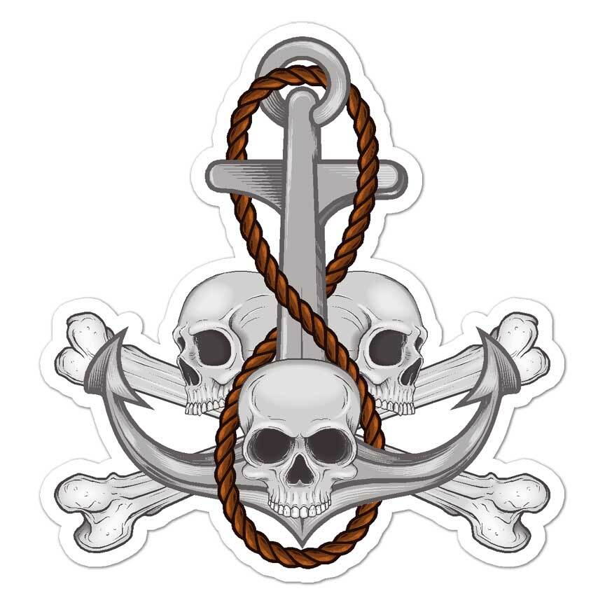 Skull Crossbones Anchor, Vinyl Decal Sticker, Indoor Outdoor, 3 Sizes, #7993