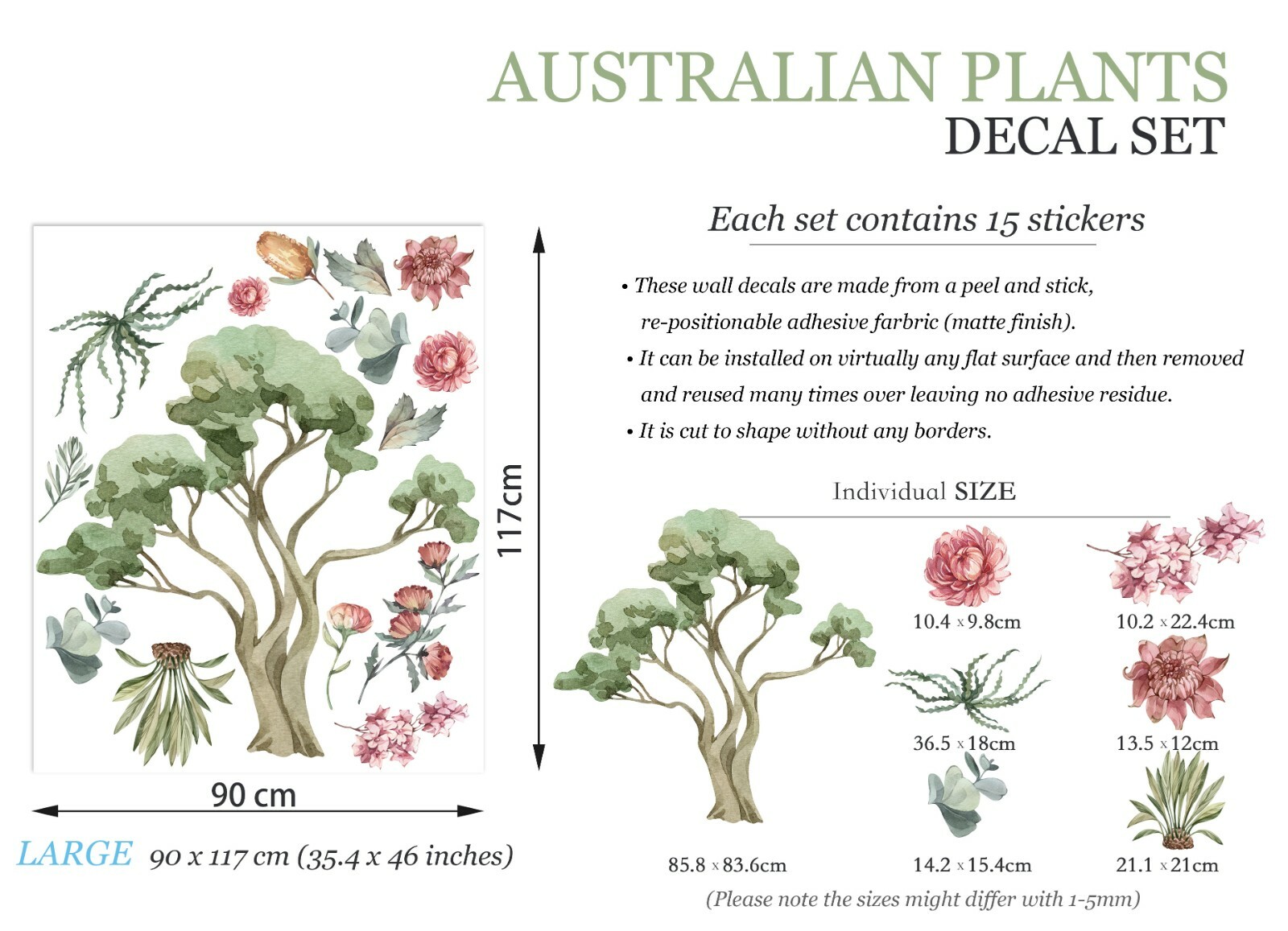 Australian Animals Trees Floral Koala Eucalyptus Removable Nursery Wall Decal
