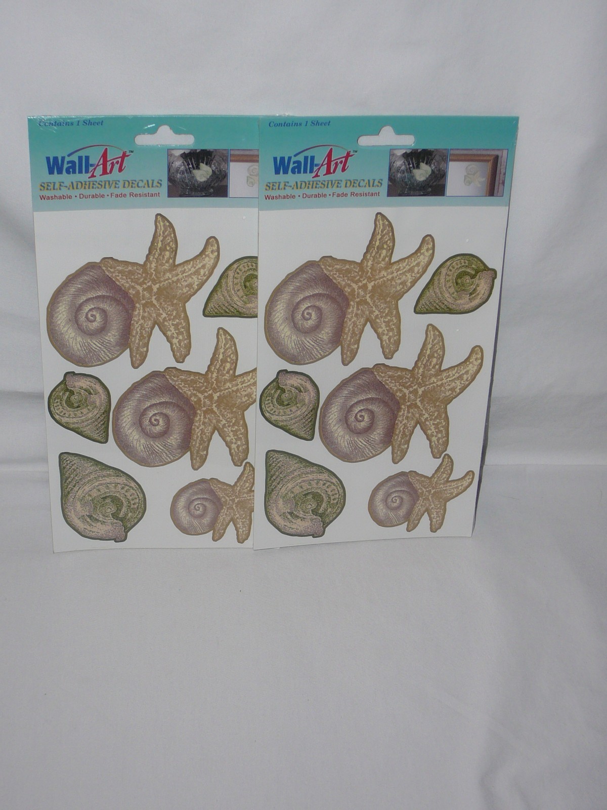 Wall Art Self Adhesive Decals Sea Shells Washable Fade Resistant New Lot of 2