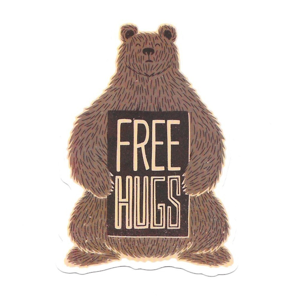 Brown Bear Free Hugs Vinyl Sticker Cute Grizzly Animal Decal Kindness Gift