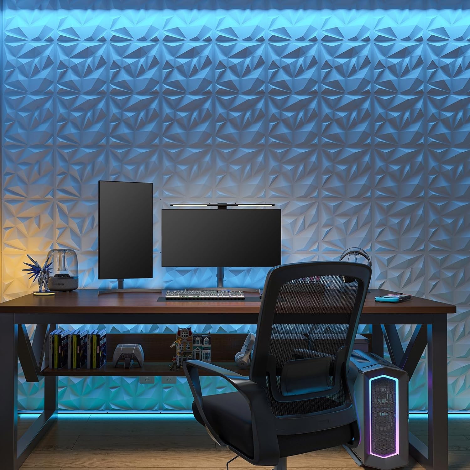 3D Wall Panels Diamond Textured PVC for Interior Decor Black 30x30cm 10 Pack
