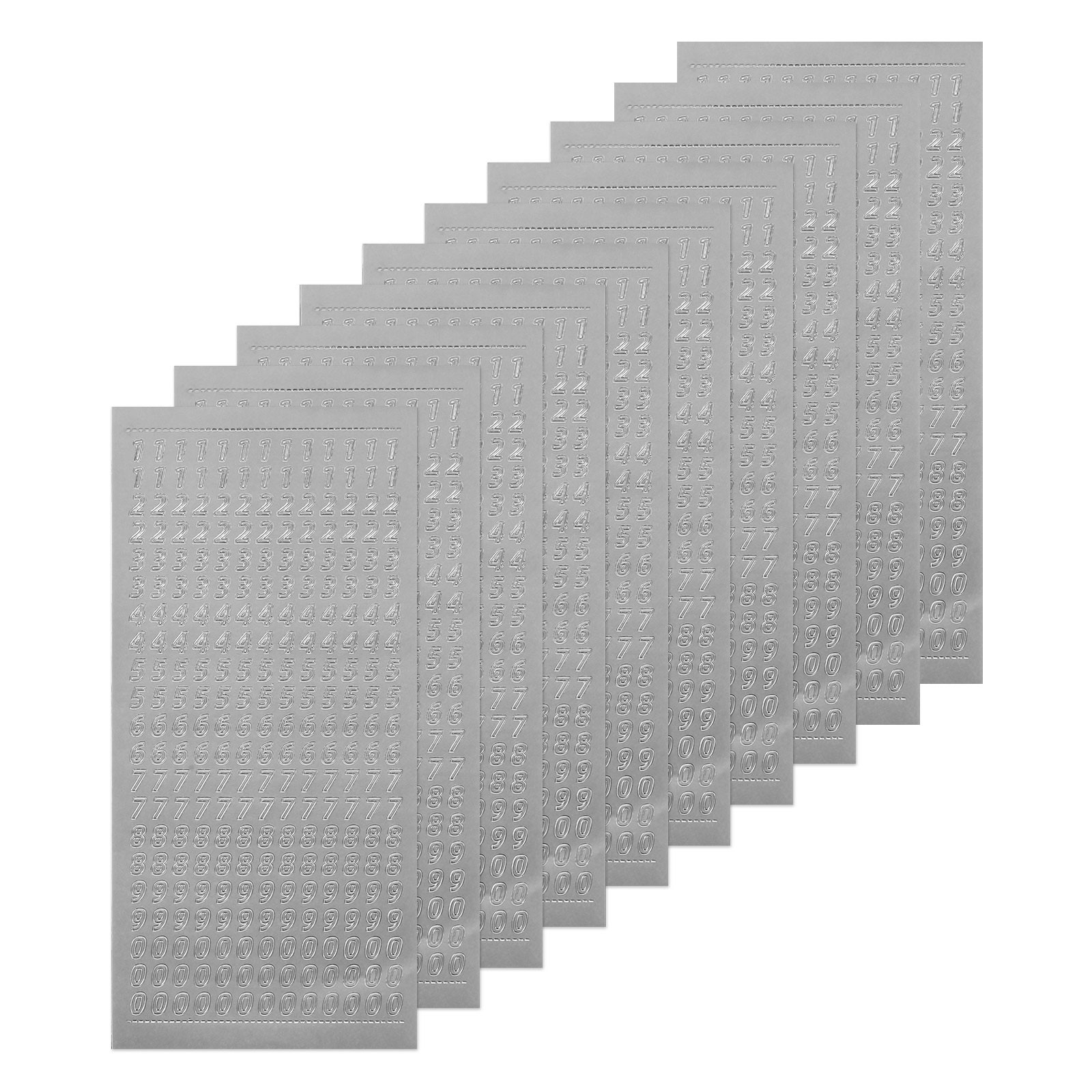 10 Sheets Number Sticker Silver Number Stickers 0 to 9 Self Adhesive