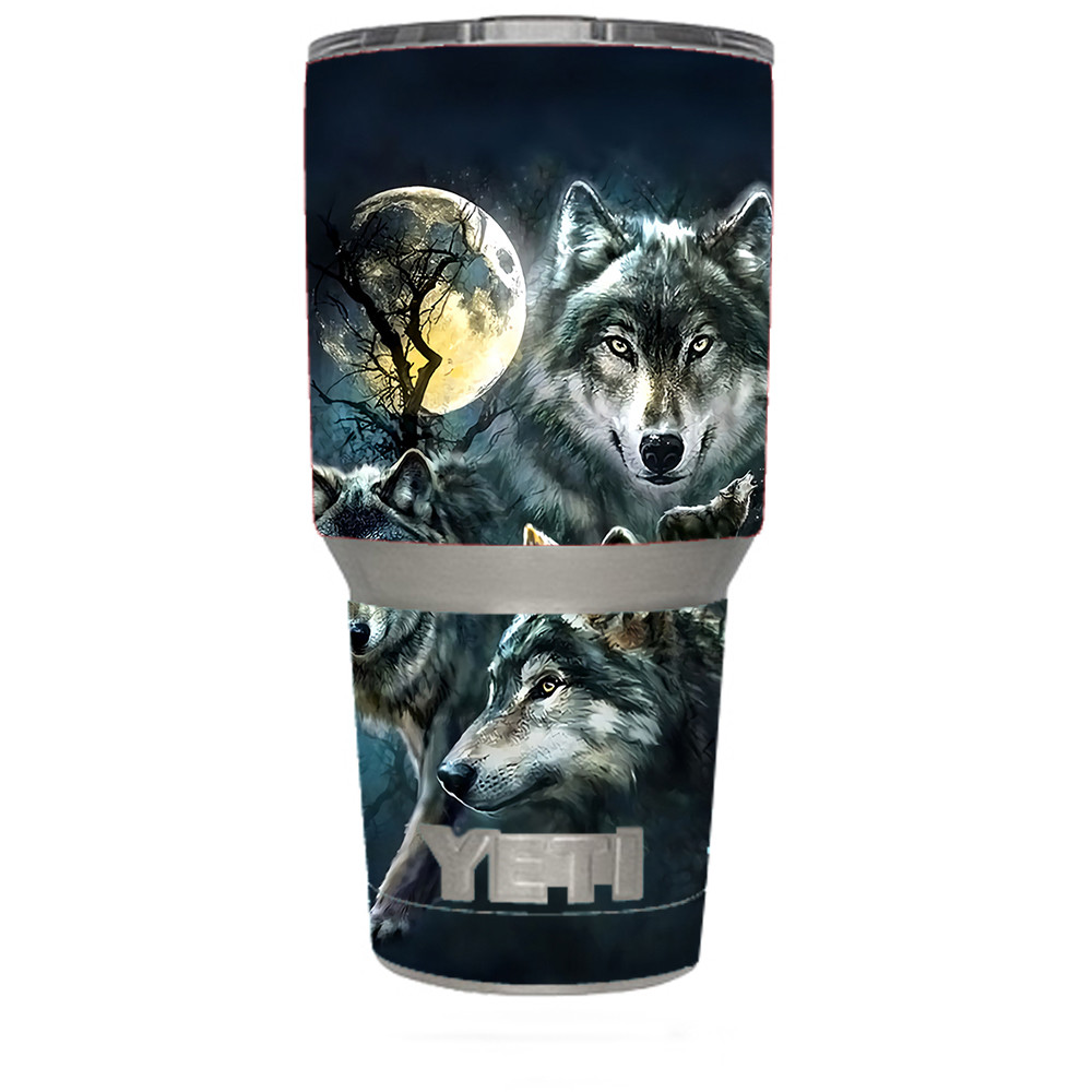 Skin Decal for Yeti 30 oz Rambler Tumbler / 3 Wolves Moonlight