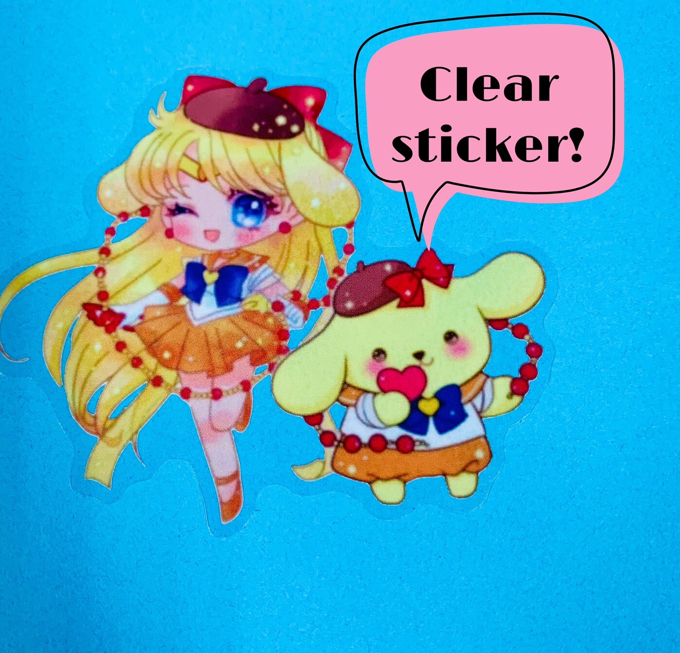 Sailor Venus x Pompompurin Sticker Decal, 3.5” Clear Moon Sanrio Hello Kitty