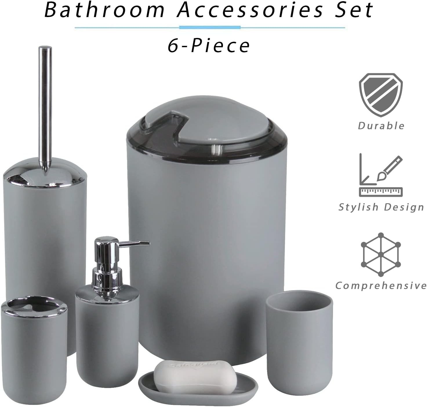 Bathroom Accessories Set,Grey Set,7 7 Pcs Set, Grey