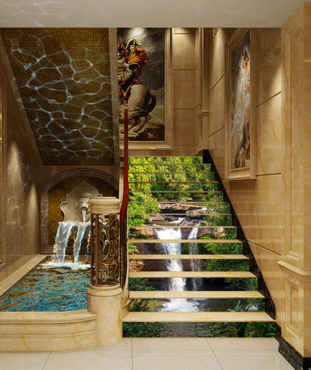 3D Trees Waterfall ZHU038 Stairs Risers Decoration Photo Mural Vinyl Wallpaper