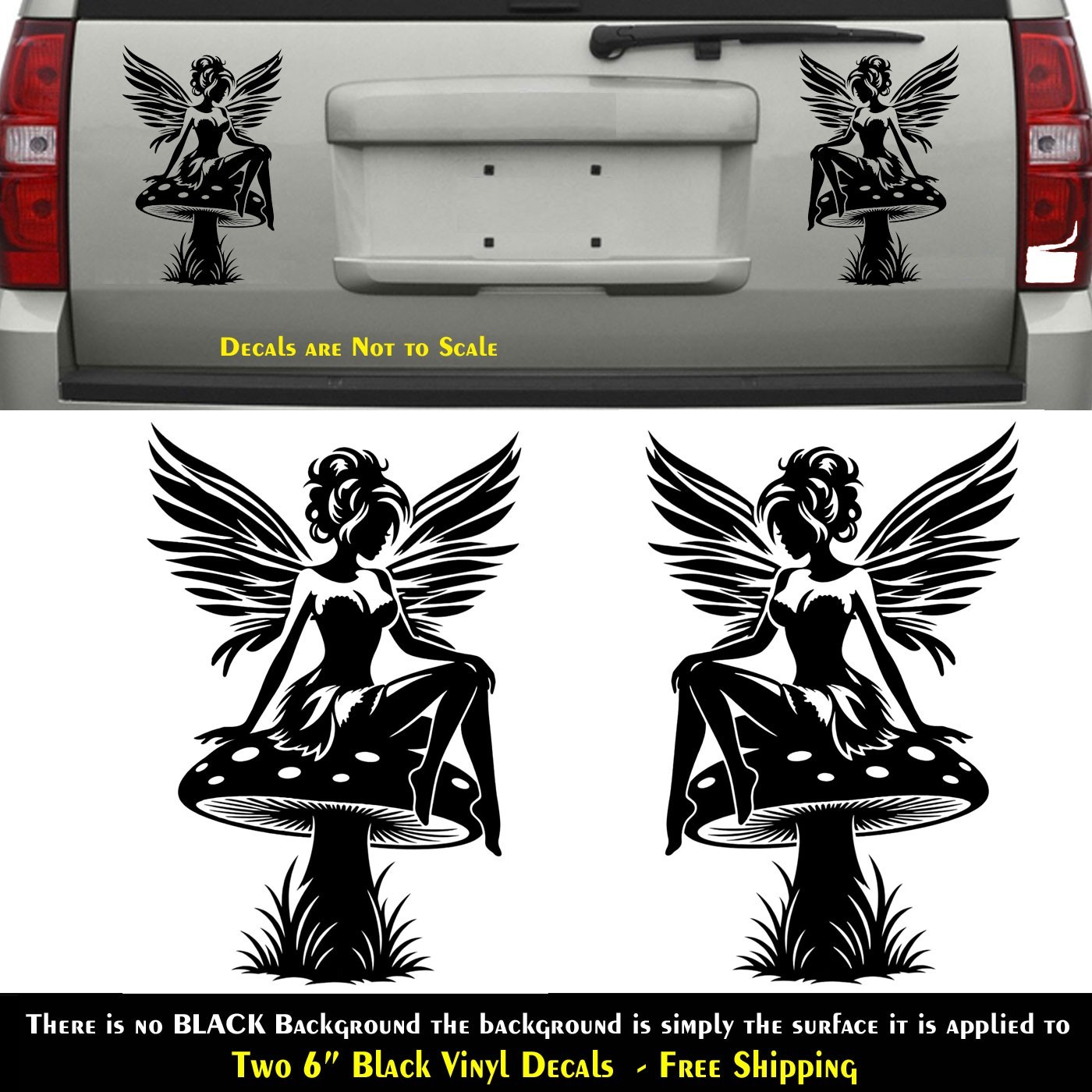 Sexy Fairy Pixie Angel Wings Mushroom Two Pack 6″ Black Vinyl Decals Car Window