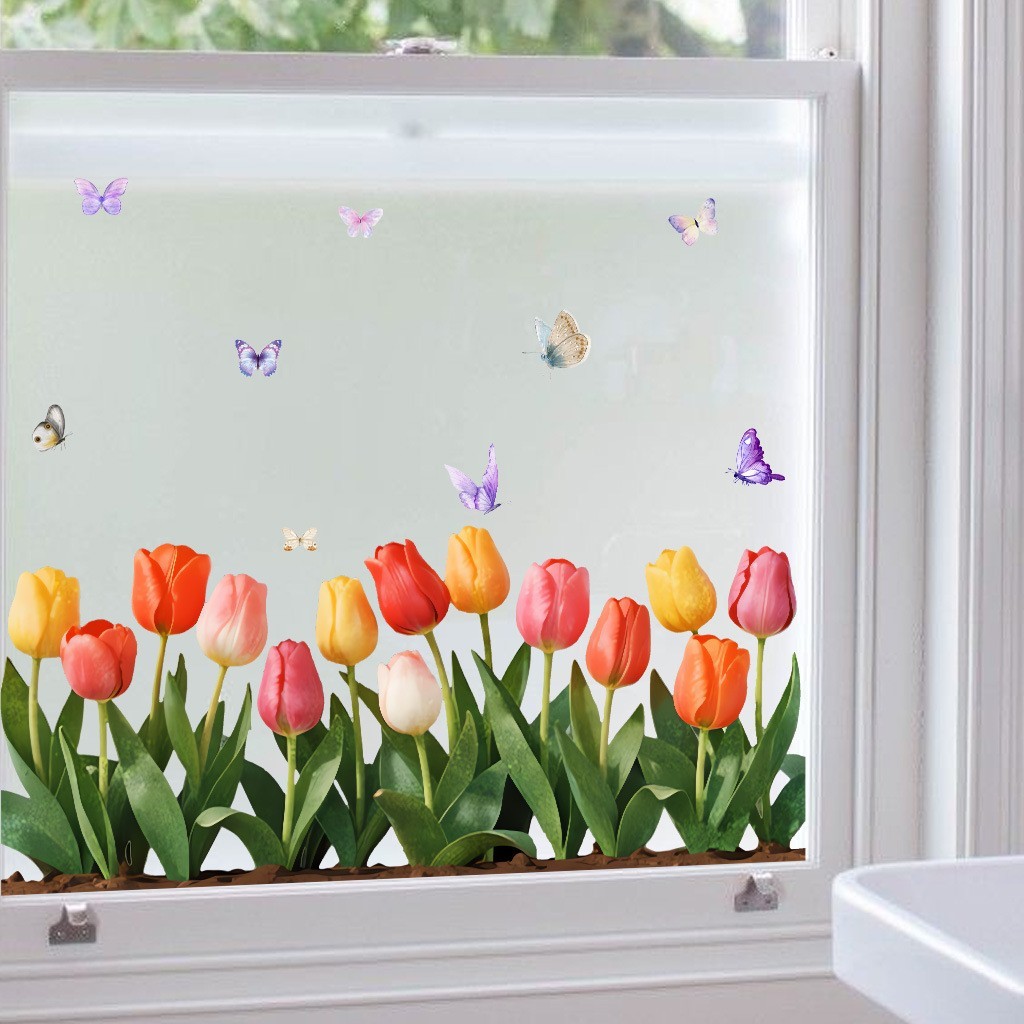 For Spring Tulip Cling Decal – Repositionable Waterproof Window Decoration