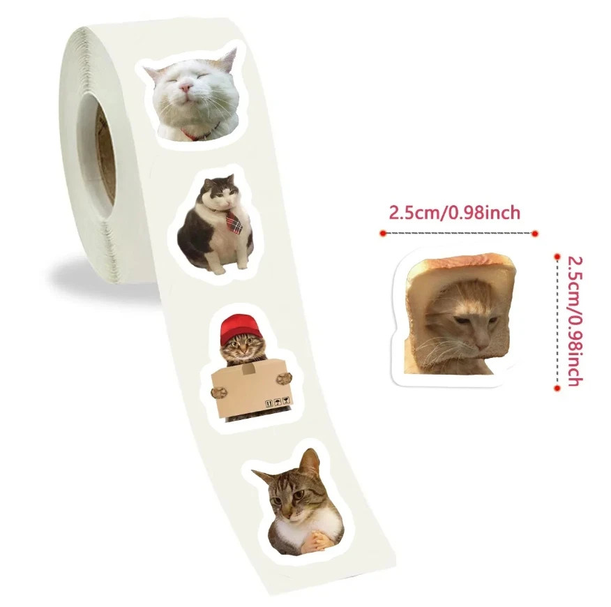 500pcs Roll Funny Cat Meme Stickers Waterproof Cartoon Graffiti Decals – NEW