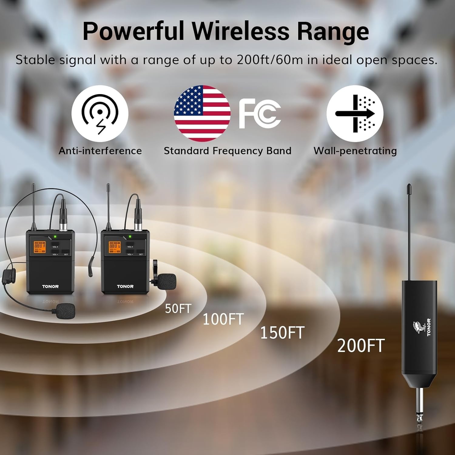 UHF Wireless Microphone System with Dual Headset Microphones/Lavalier Lapel Mics