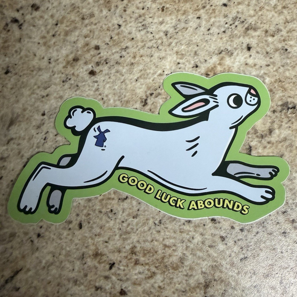 Good Luck Abounds Rabbit Sticker Decal, White/Green/Black/Yellow