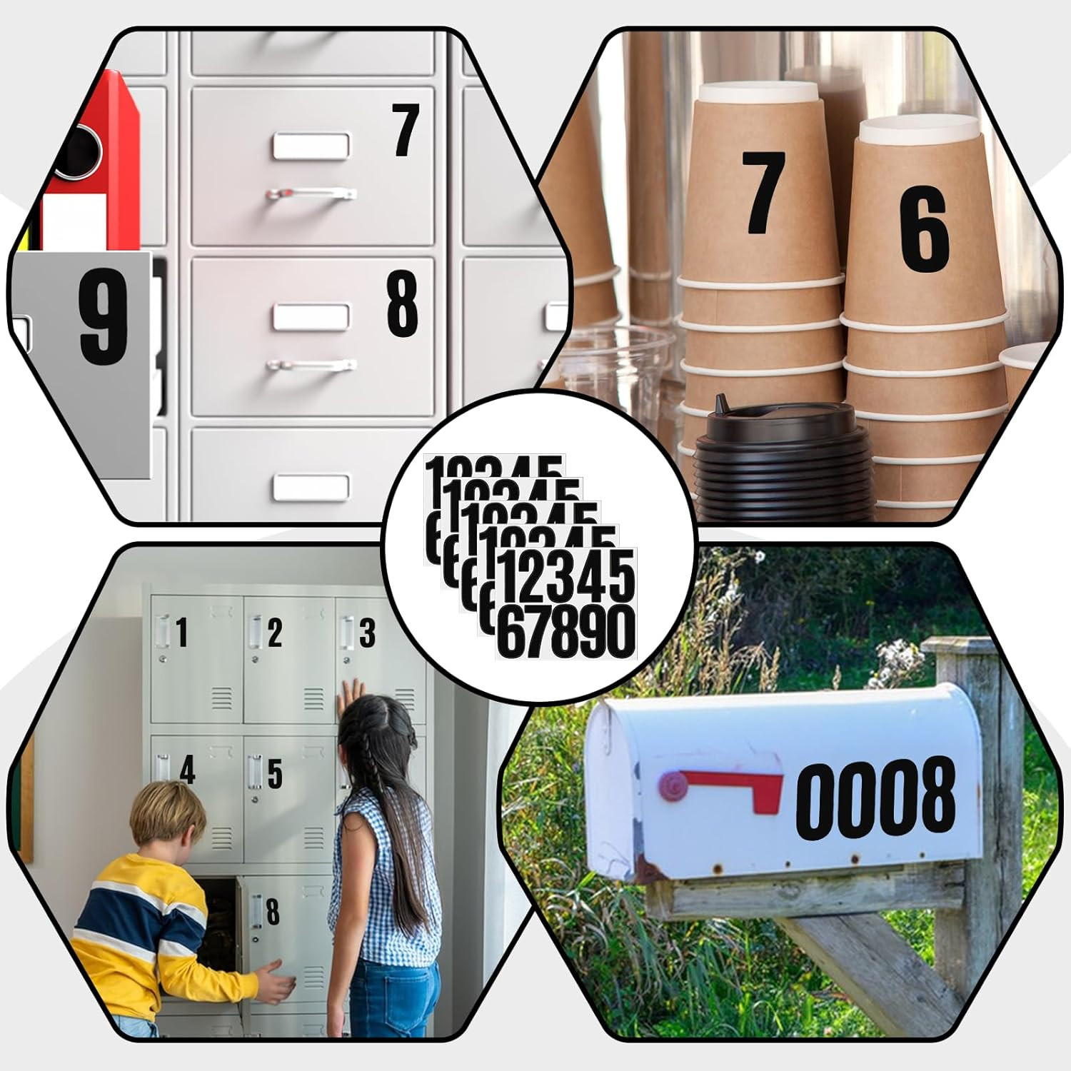5 Sheets Black Number Stickers, 3 in Vinyl Stick on Numbers, 0-9 Waterproof Adhe