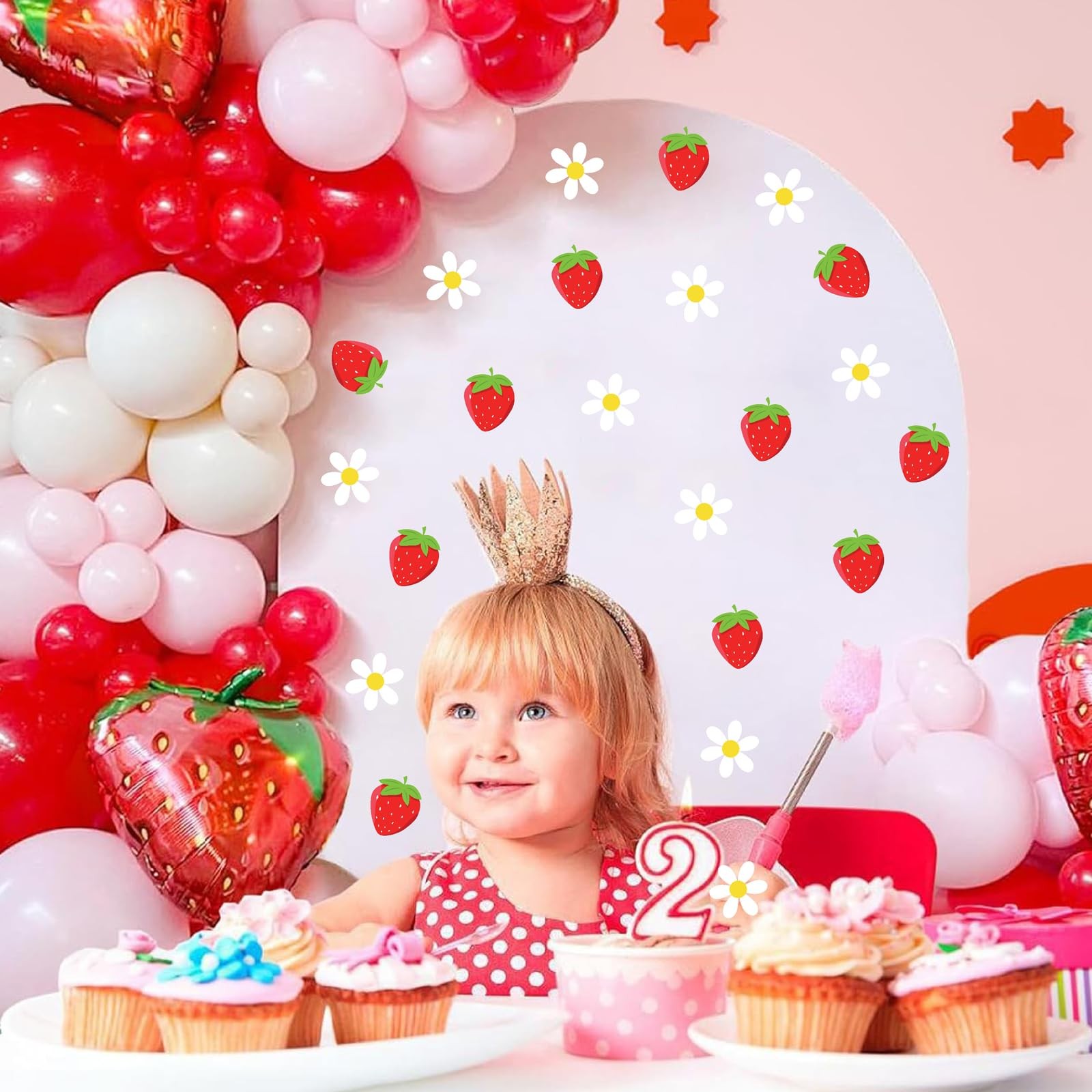 48pcs Strawberry Stickers for Balloon Arch Strawberries Theme Party Signs for…