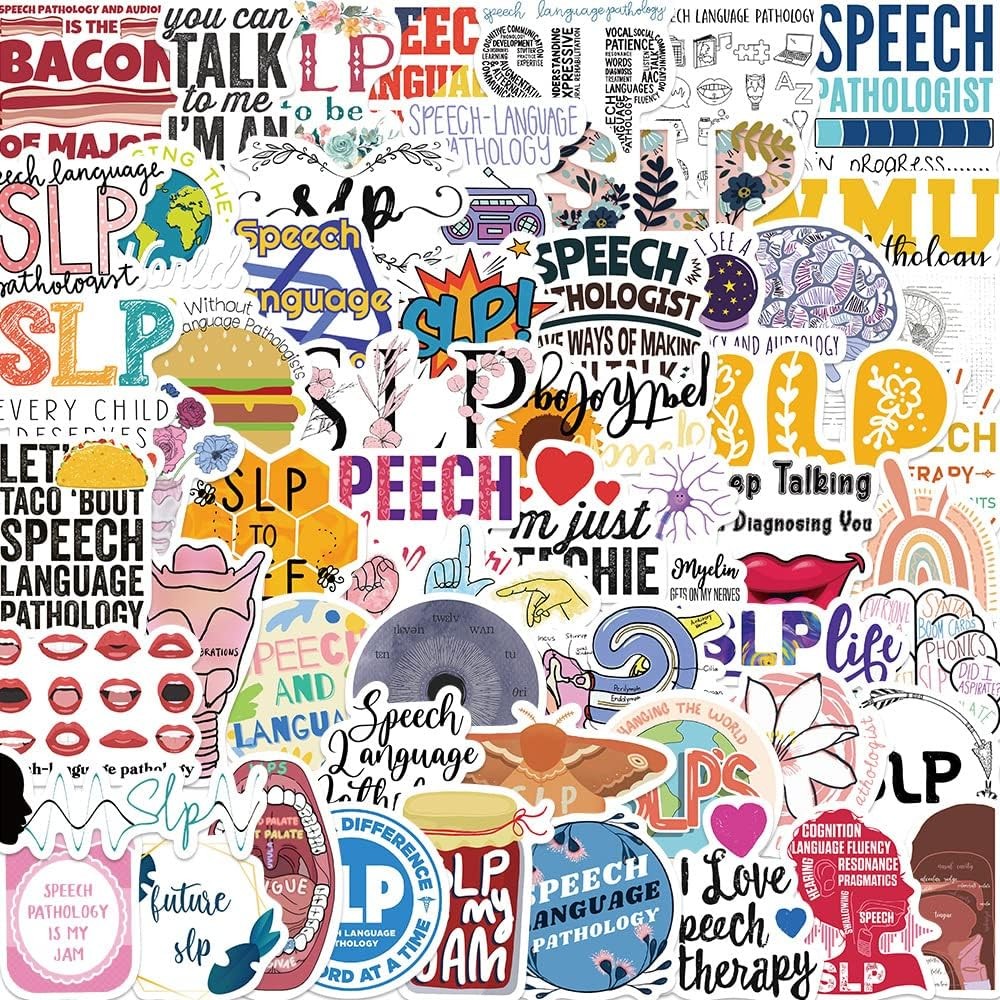 SLP Stickers, Speech Therapy Decals, 56PCS Speech Language Pathologist Stickers