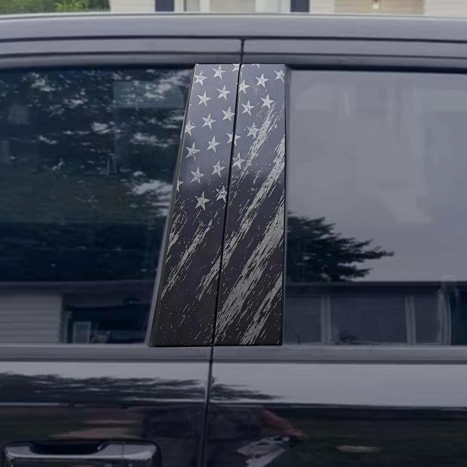 Universal 2PCS Car Pillar American Flag Decal – Distressed Matte Black Vertic…