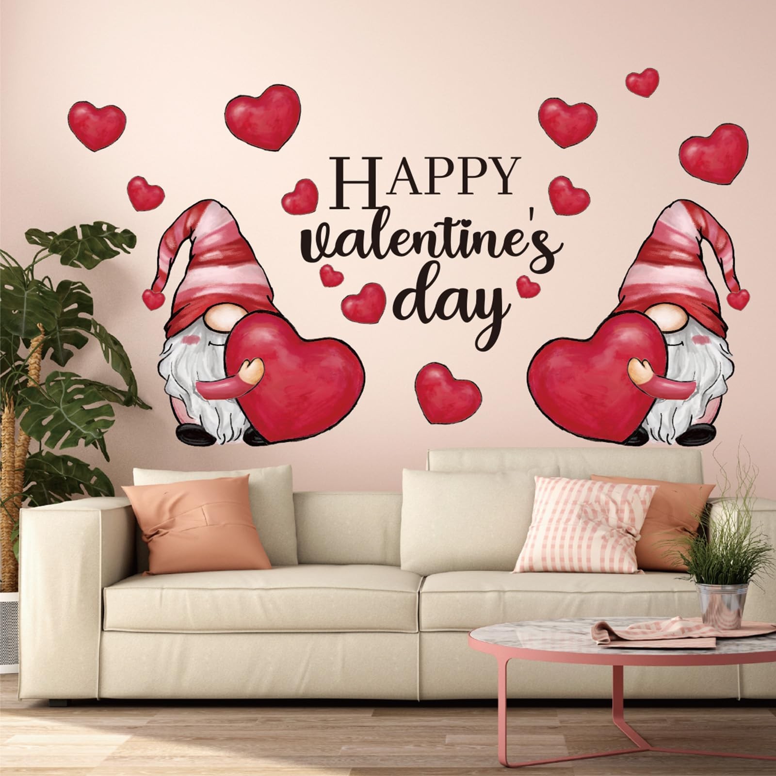 Happy Valentine’s Day Wall Stickers Gnome Love Heart Wall Decals Large Room Mur