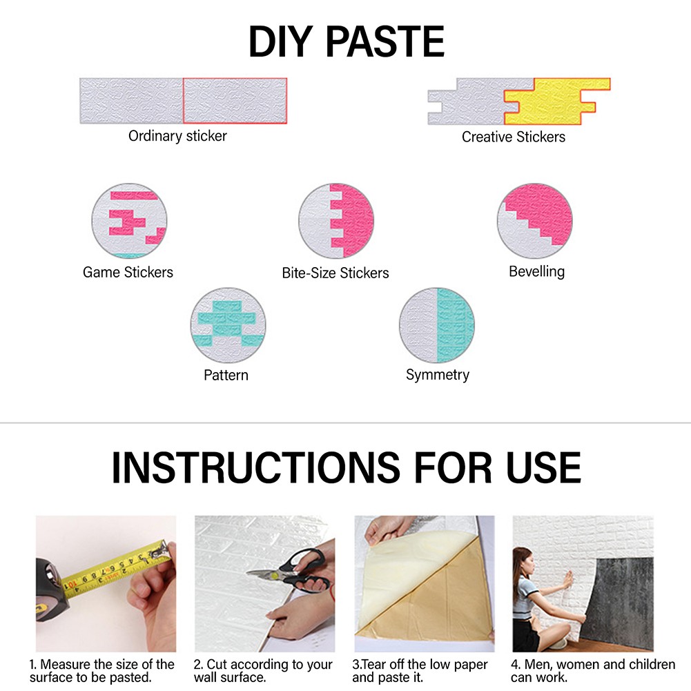 10pc 3D Foam Brick Stone Wall Panels Marbing Wallpaper Self Adhesive Waterproof