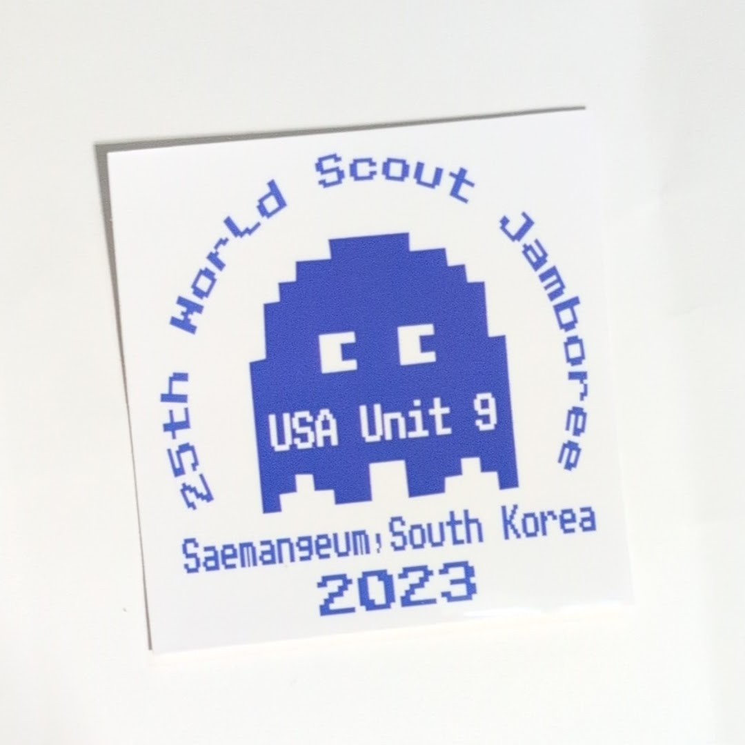 2023 World Scout Jamboree USA Unit 9 Single Sticker Blue Ghost on White Square
