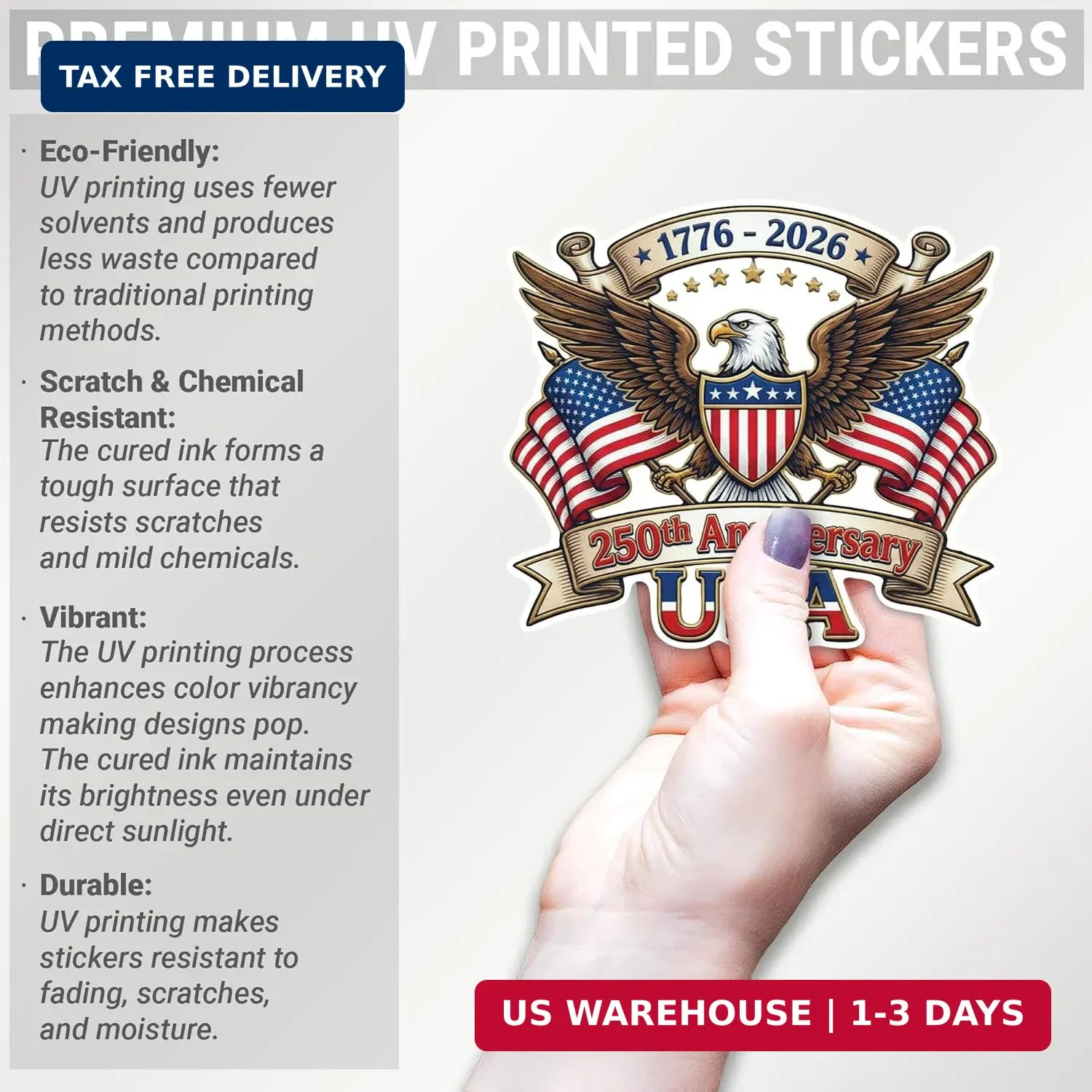 250th Anniversary USA Sticker 3 Pack – 1776-2026 Patriotic Eagle Vinyl Decal for