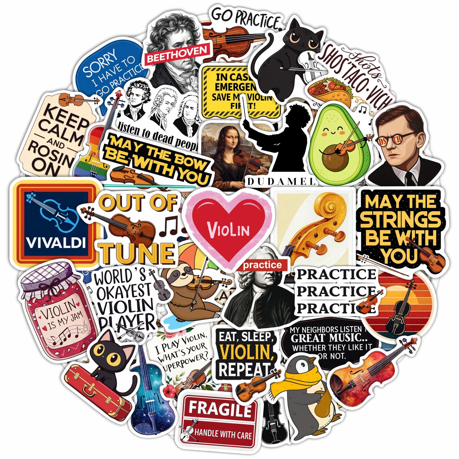 100Pcs Violin Stickers and Decals for Water Bottle, Laptop –