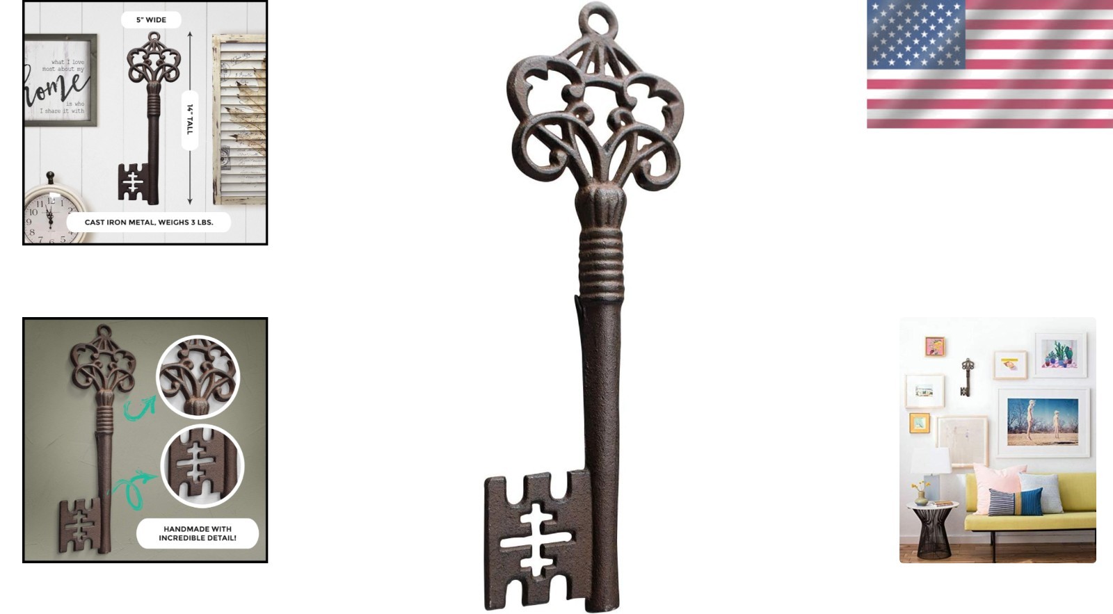 Hand-Painted Large Cast Iron Skeleton Key Wall Decor – Rustic Bronze Elegance