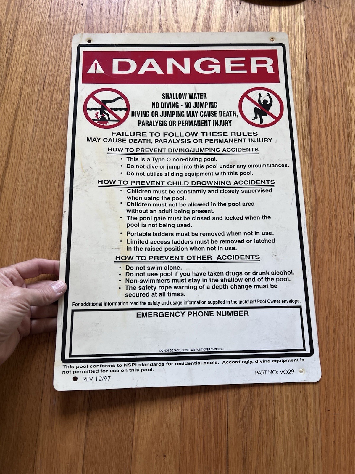 Danger NO Diving Shallow Water LARGE Pool Safety Sign School Park Apartment